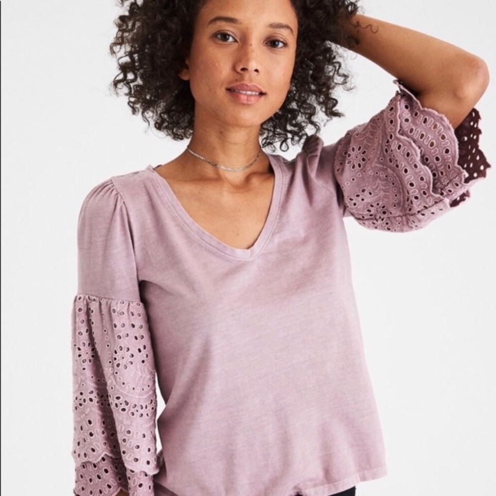 Purple/ pink half sleeve lace shirt